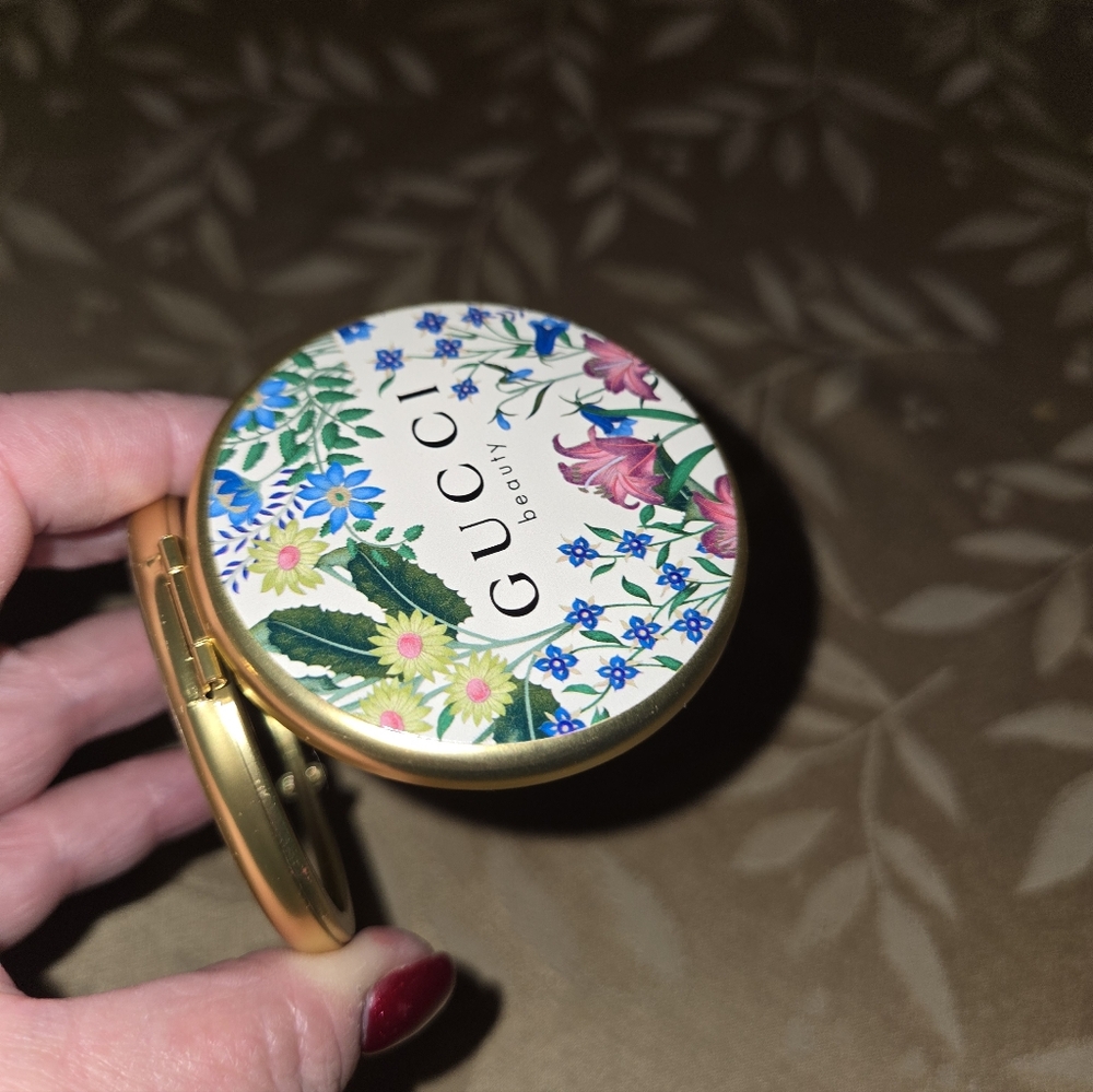 Pink and Gold Floral Pocket Mirror With Satin Pouch - Picture 4 of 5